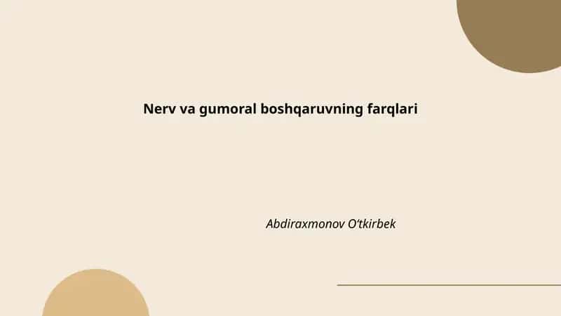 Nerv va gumoral boshqaruvning farqlari