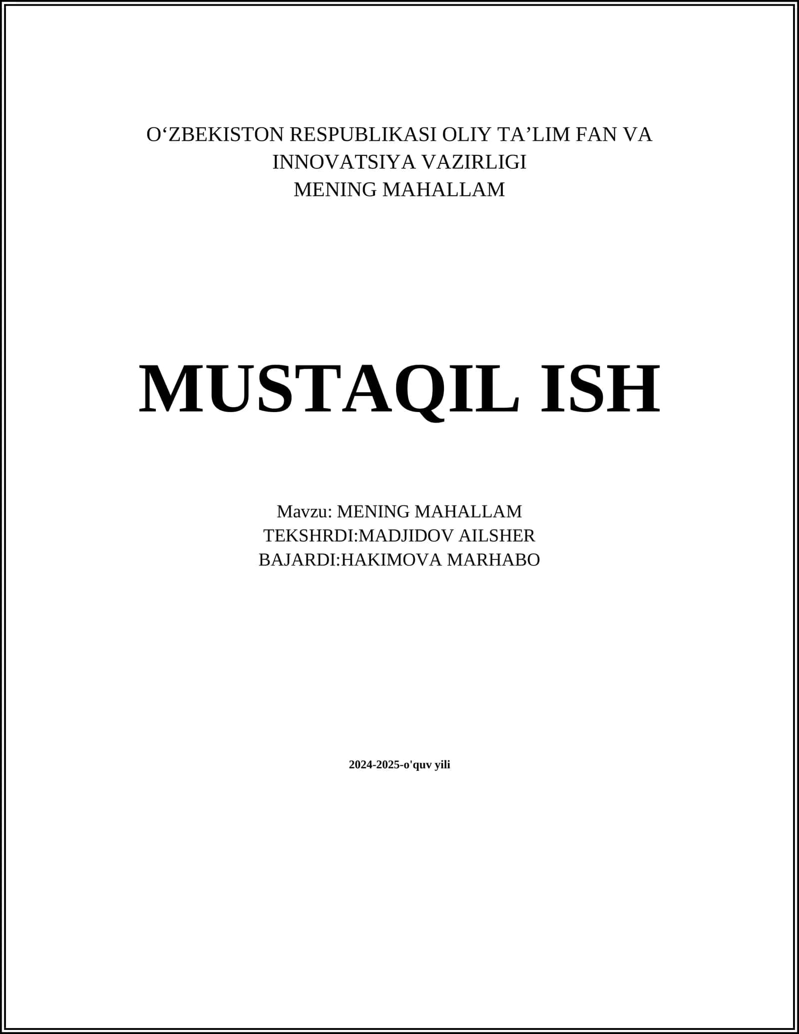 MENING MAHALLAM