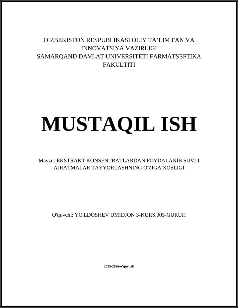 EKSTRAKT KONSENTRATLARDAN FOYDALANIB SUVLI AJRATMALAR TAYYORLASHNING O'ZIGA XOSLIGI