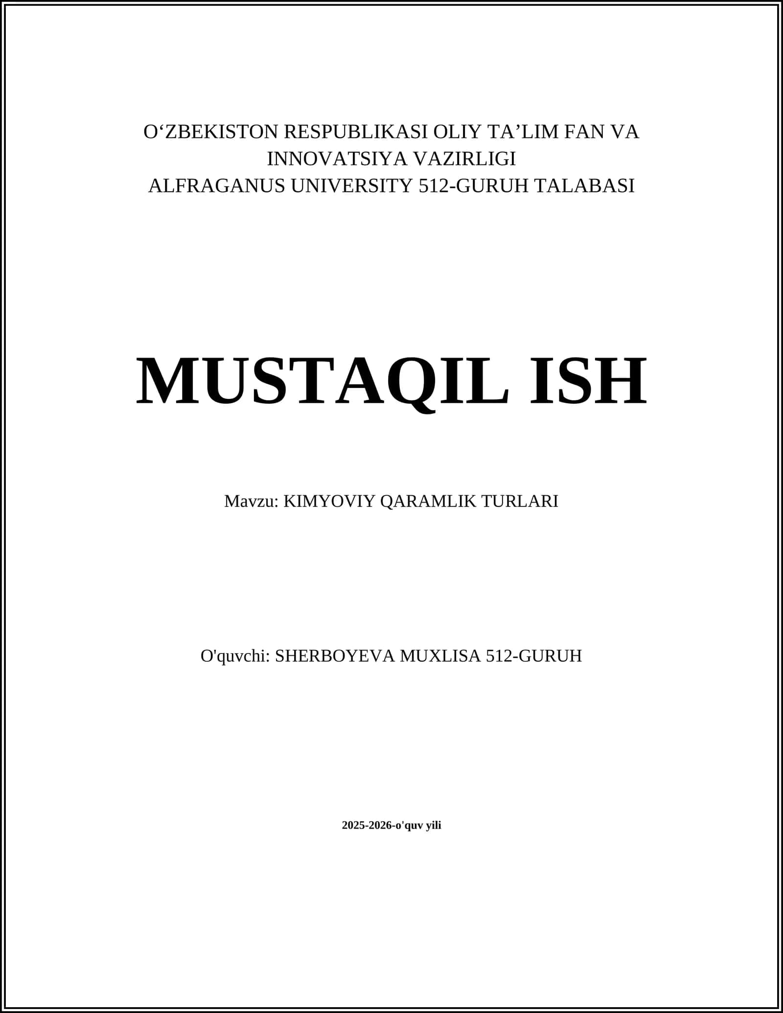 KIMYOVIY QARAMLIK TURLARI
