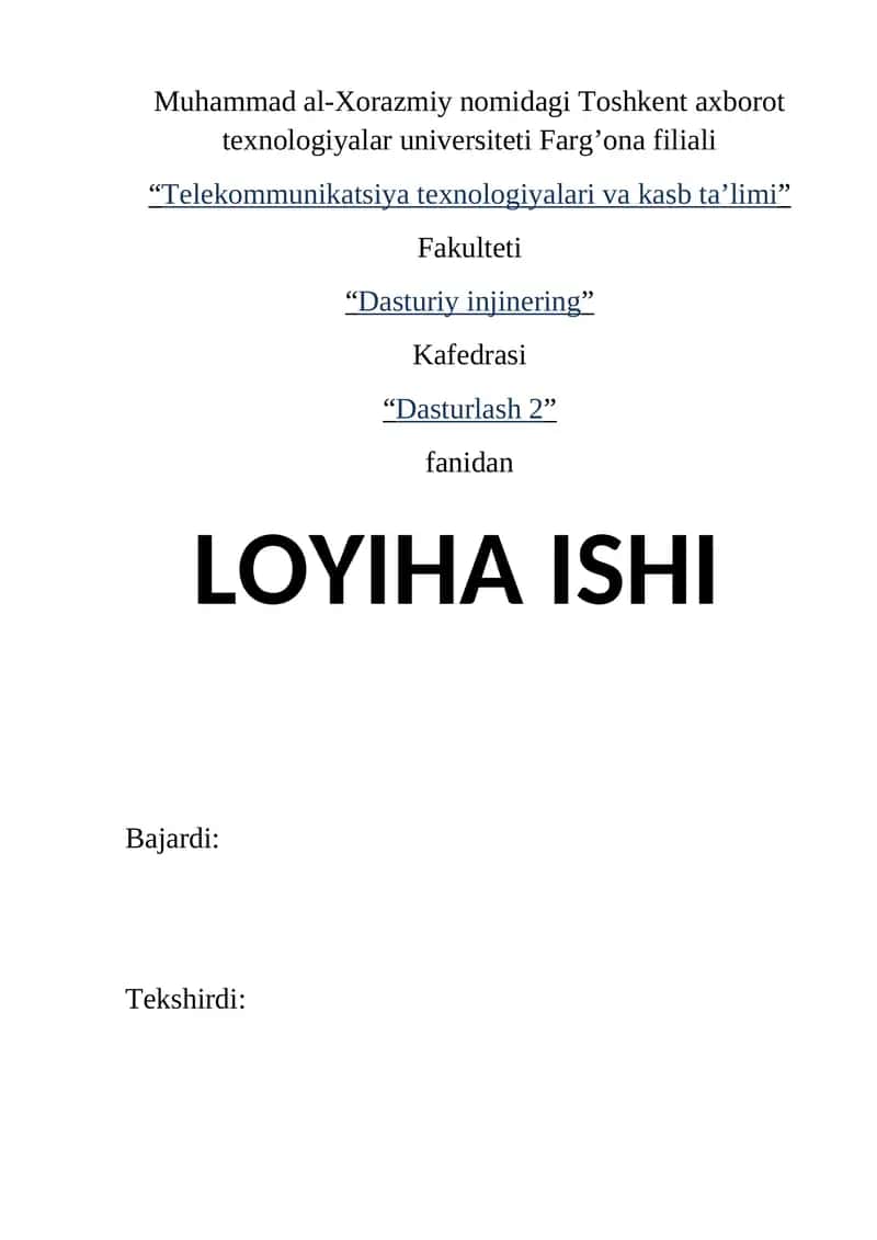 KADRLAR BO`LIMINI AVTOMATLASHTIRILGAN ISH O`RNI YARATISH