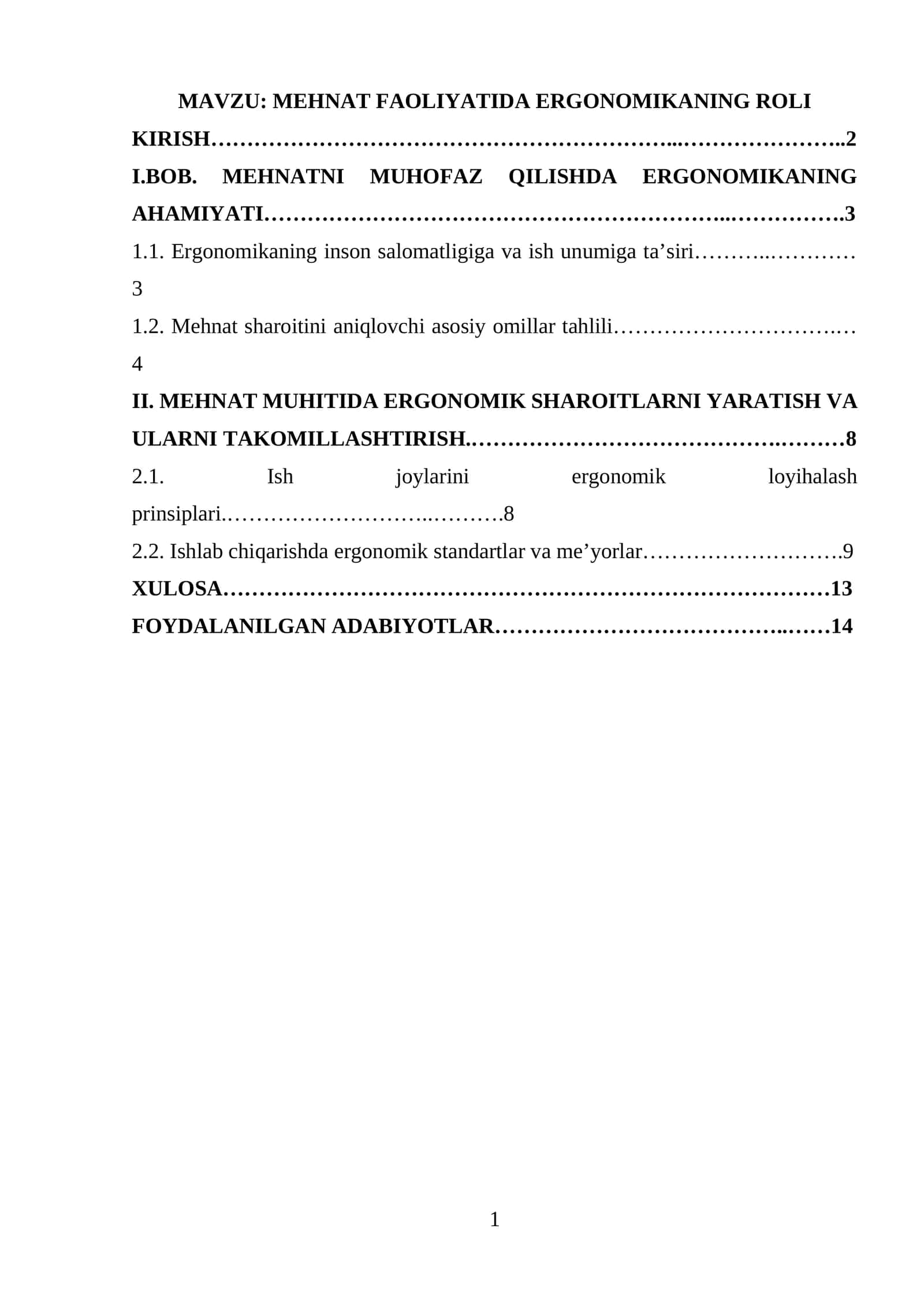 MEHNAT FAOLIYATIDA ERGONOMIKANING ROLI