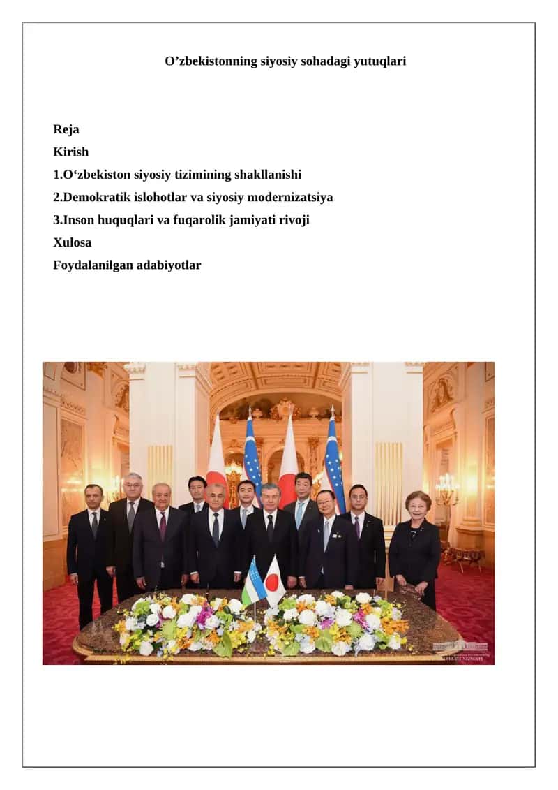O‘zbekistonning siyosiy sohadagi yutuqlari