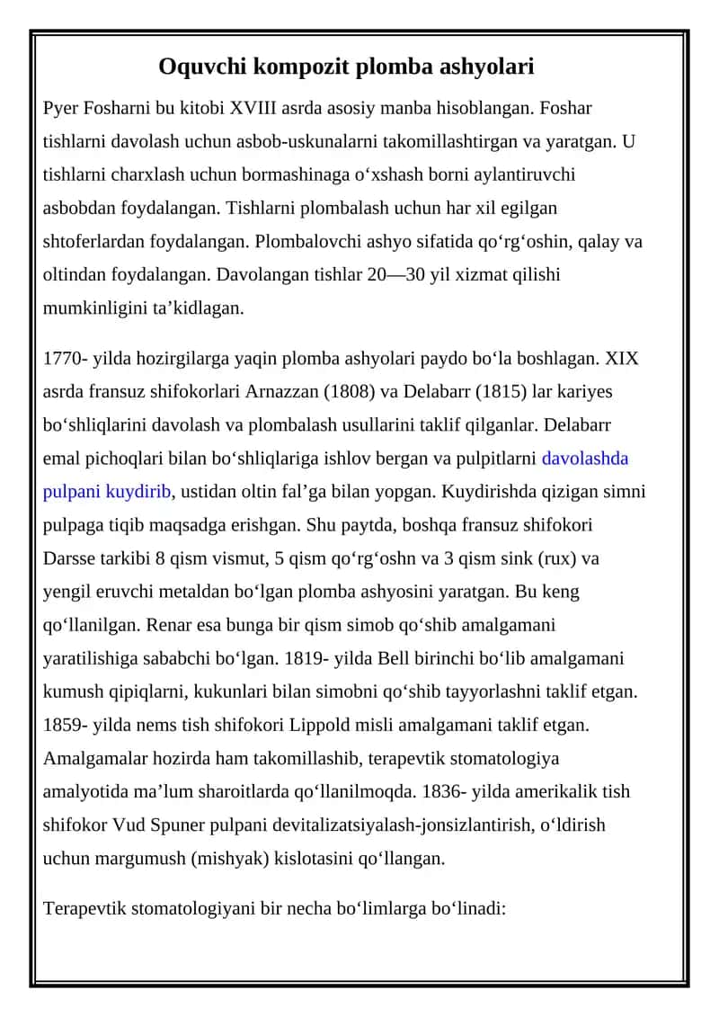 Oquvchi kompozit plomba ashyolari