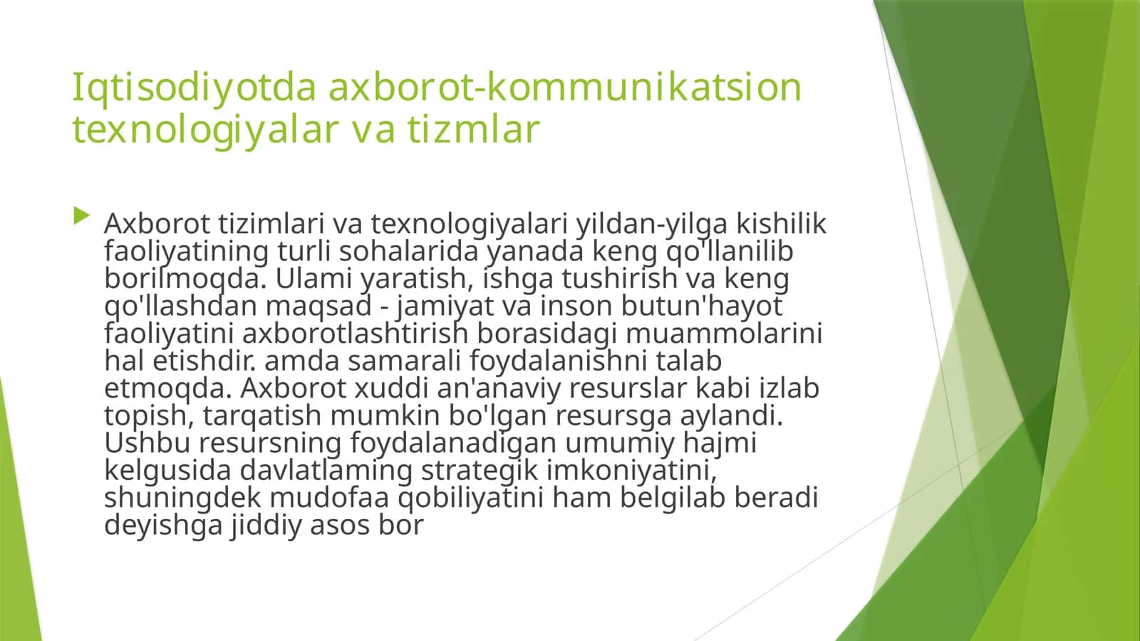 Iqtisodiyotda axborot-kommunikatsion texnologiyalari va tizimlar