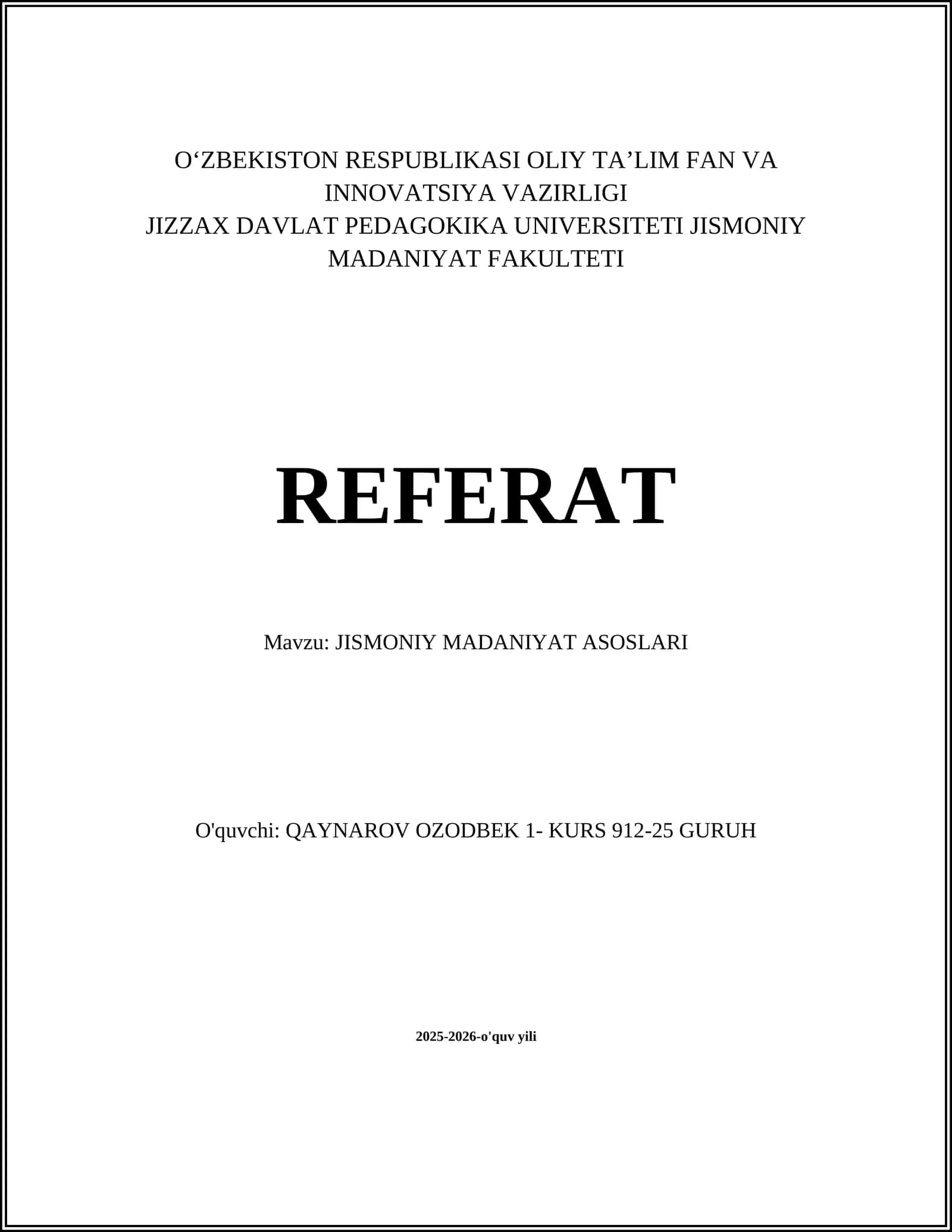 JISMONIY MADANIYAT ASOSLARI