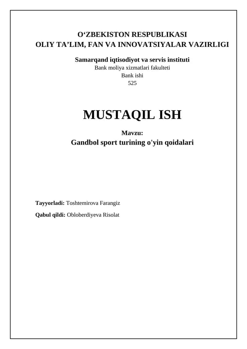 Gandbol sport turining o'yin qoidalari