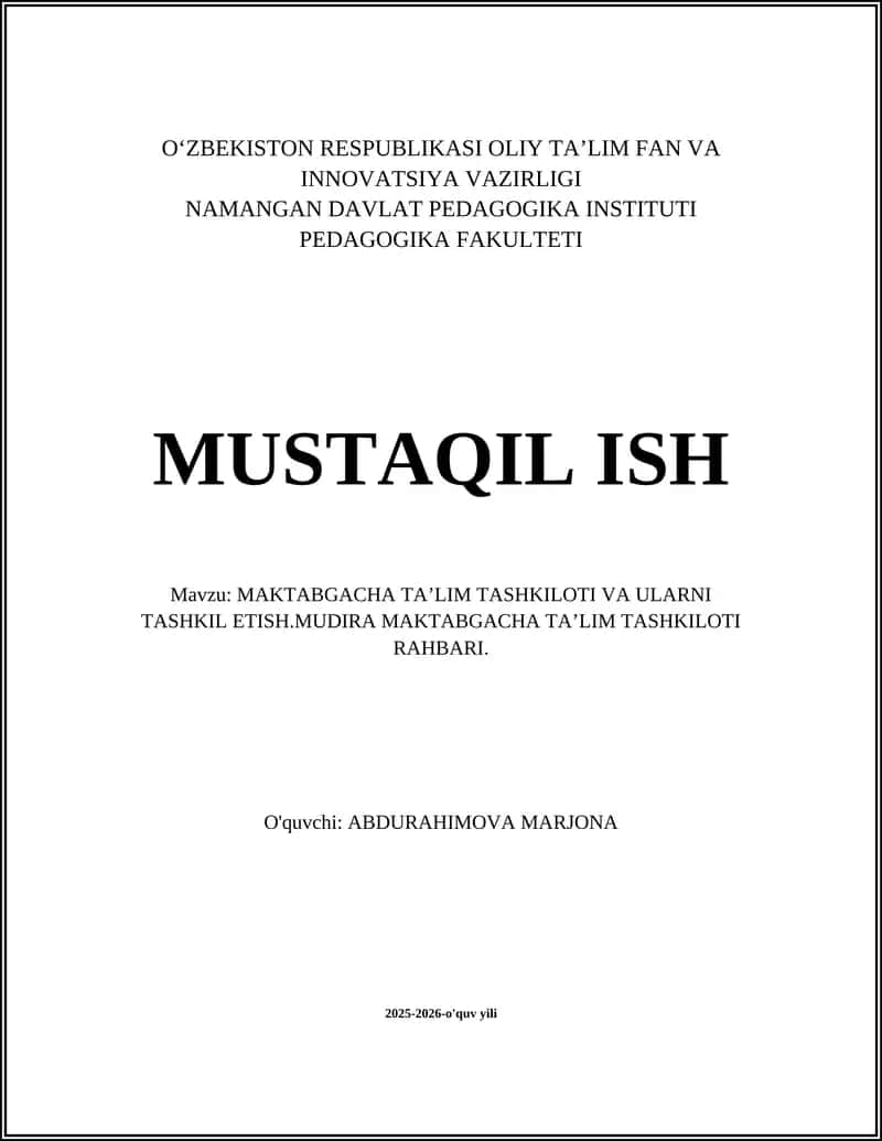 Maktabgacha Ta'lim Tashkiloti va Ularni Tashkil Etish