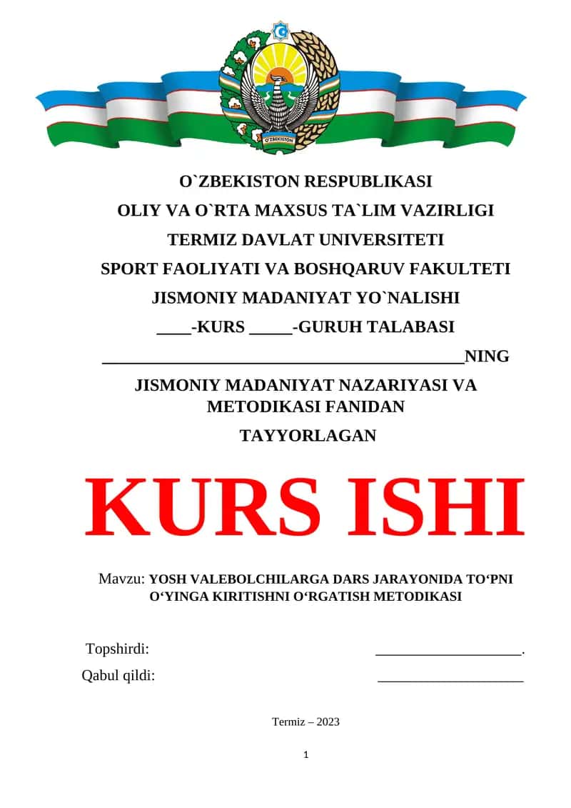 YOSH VALEBOLCHILARGA DARS JARAYONIDA TOʻPNI OʻYINGA KIRITISHNI OʻRGATISH METODIKASI