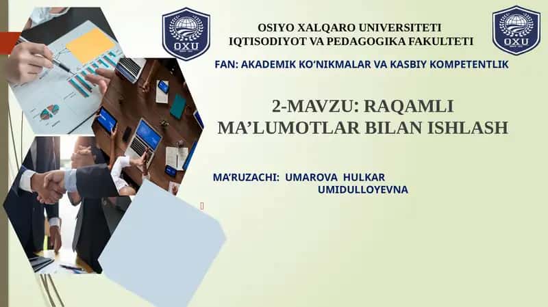 RAQAMLI MA’LUMOTLAR BILAN ISHLASH