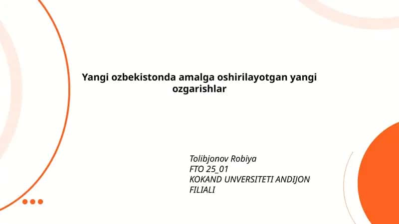 Yangi ozbekistonda amalga oshirilayotgan yangi ozgarishlar