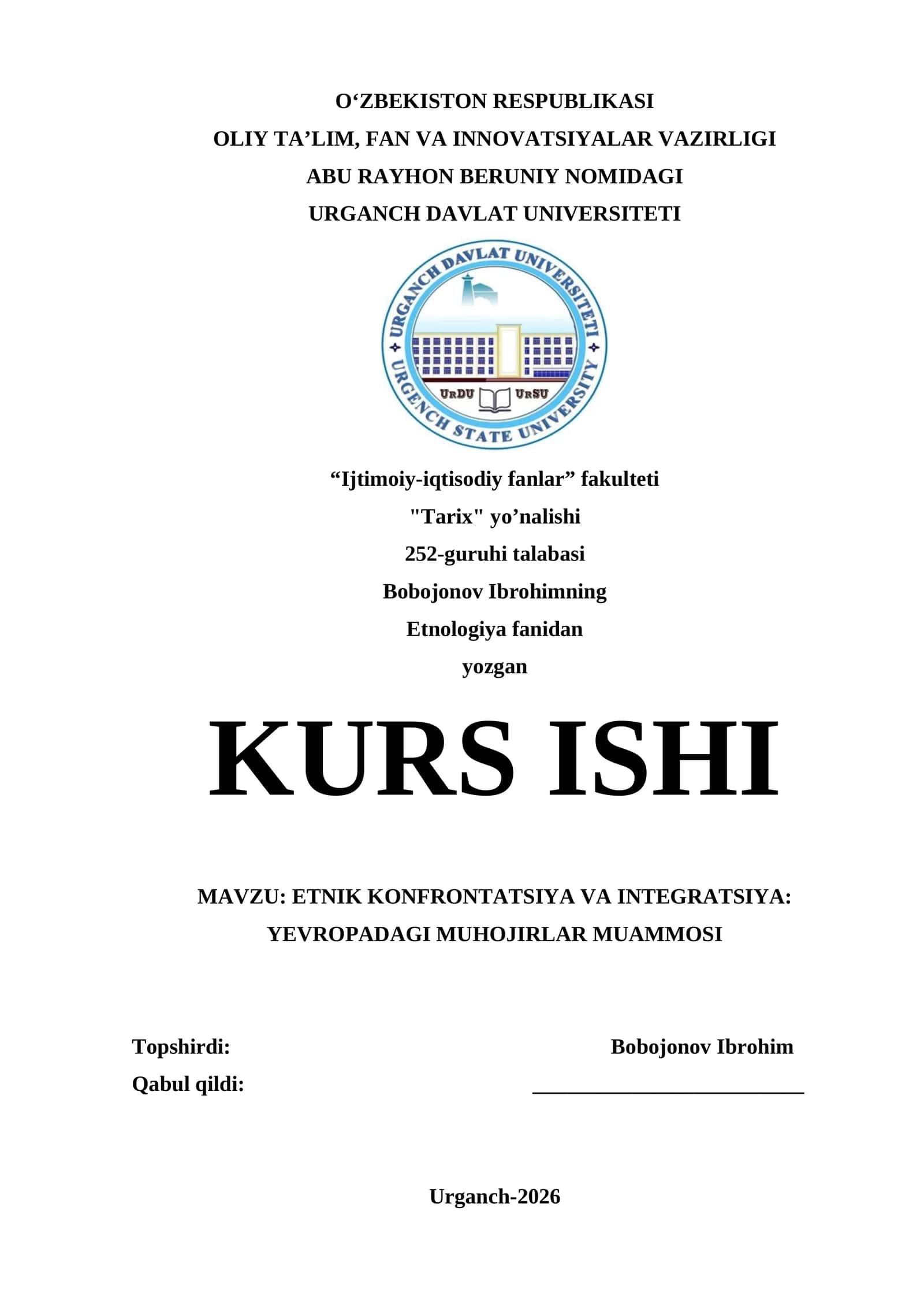 ETNIK KONFRONTATSIYA VA INTEGRATSIYA: YEVROPADAGI MUHOJIRLAR MUAMMOSI