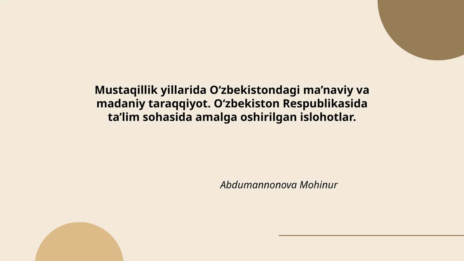 Ta'lim tizimining islohoti va rivojlanishi