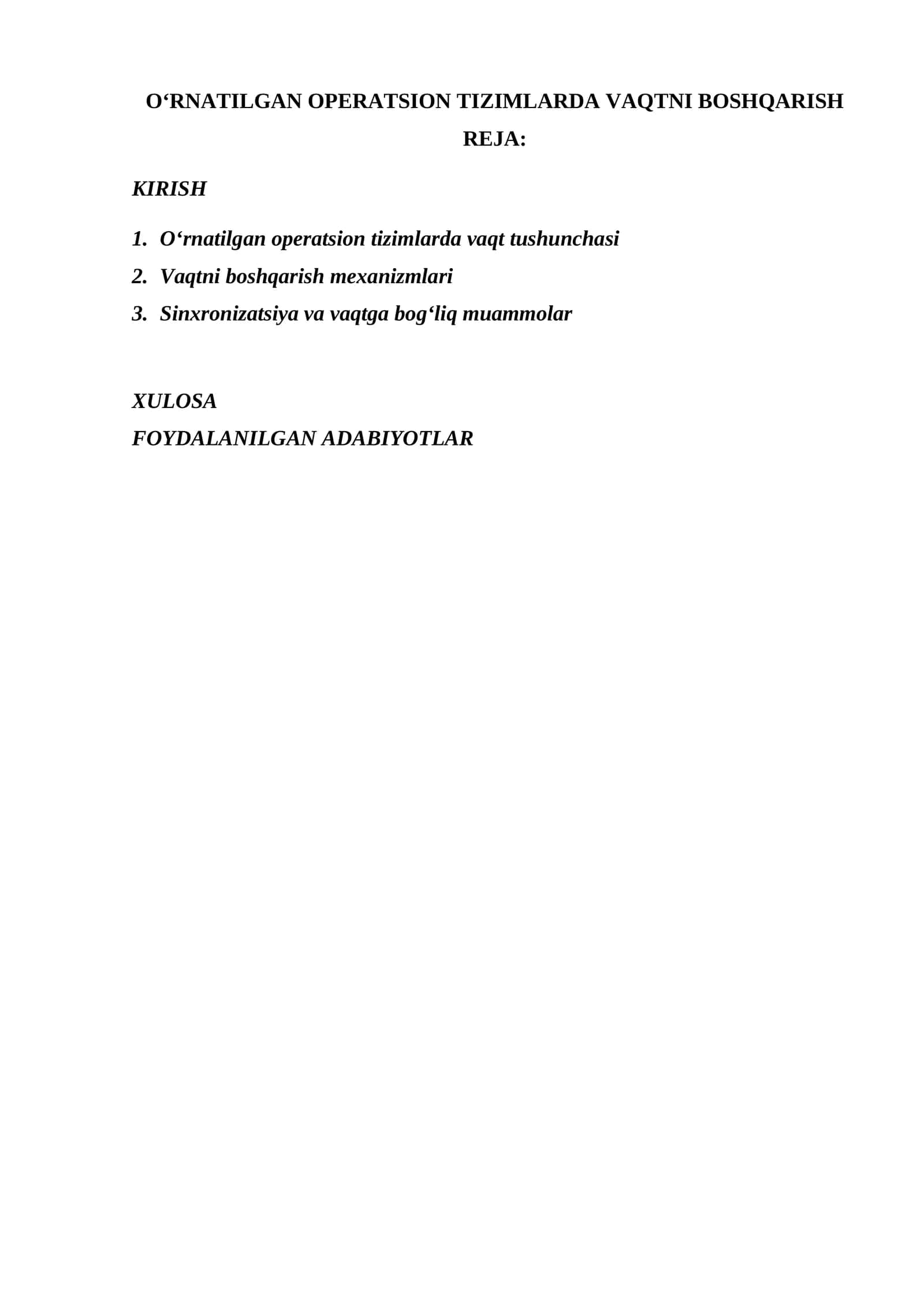 O‘RNATILGAN OPERATSION TIZIMLARDA VAQTNI BOSHQARISH