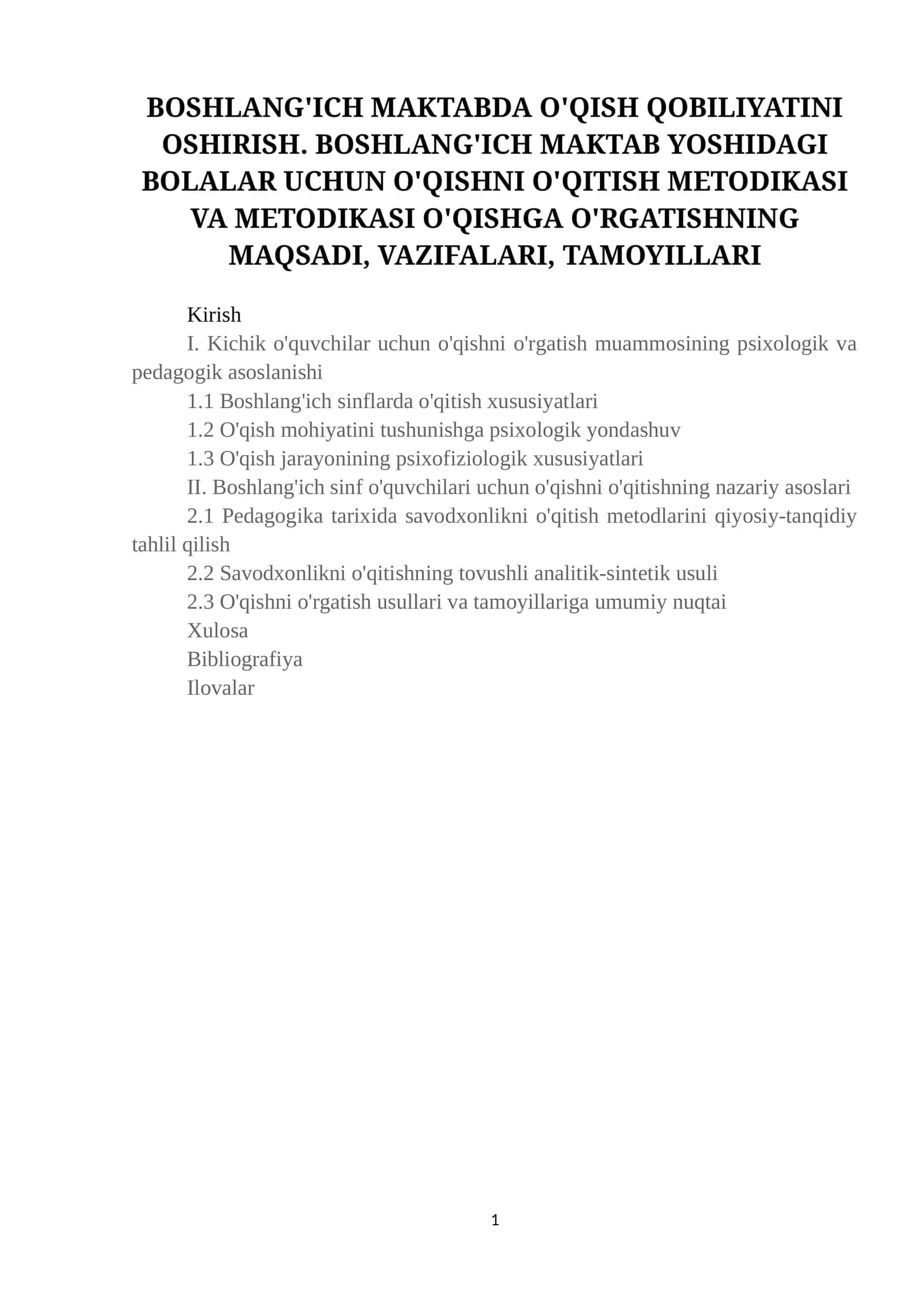 Kichik o'quvchilar uchun o'qishni o'rgatish muammosining psixologik va pedagogik asoslanishi