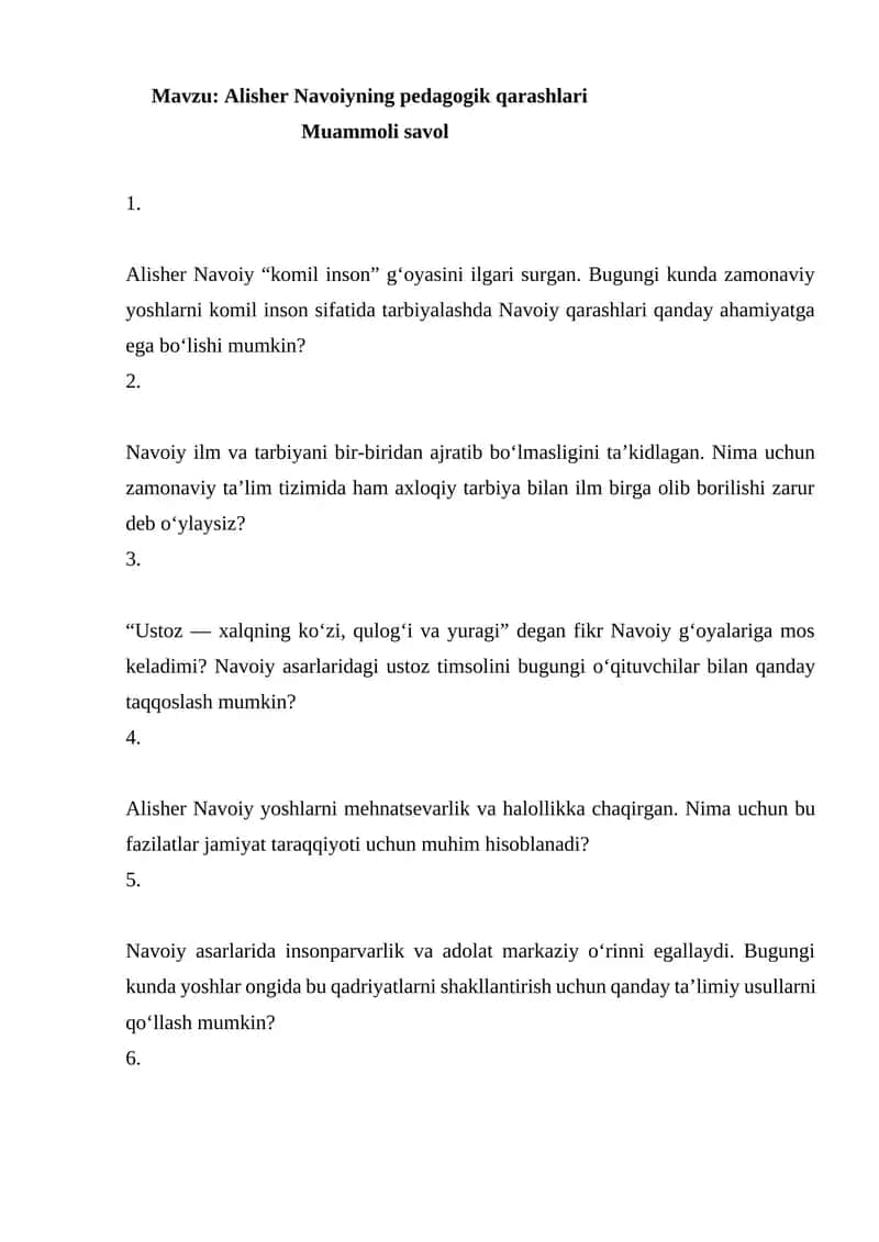 Alisher Navoiyning pedagogik qarashlari