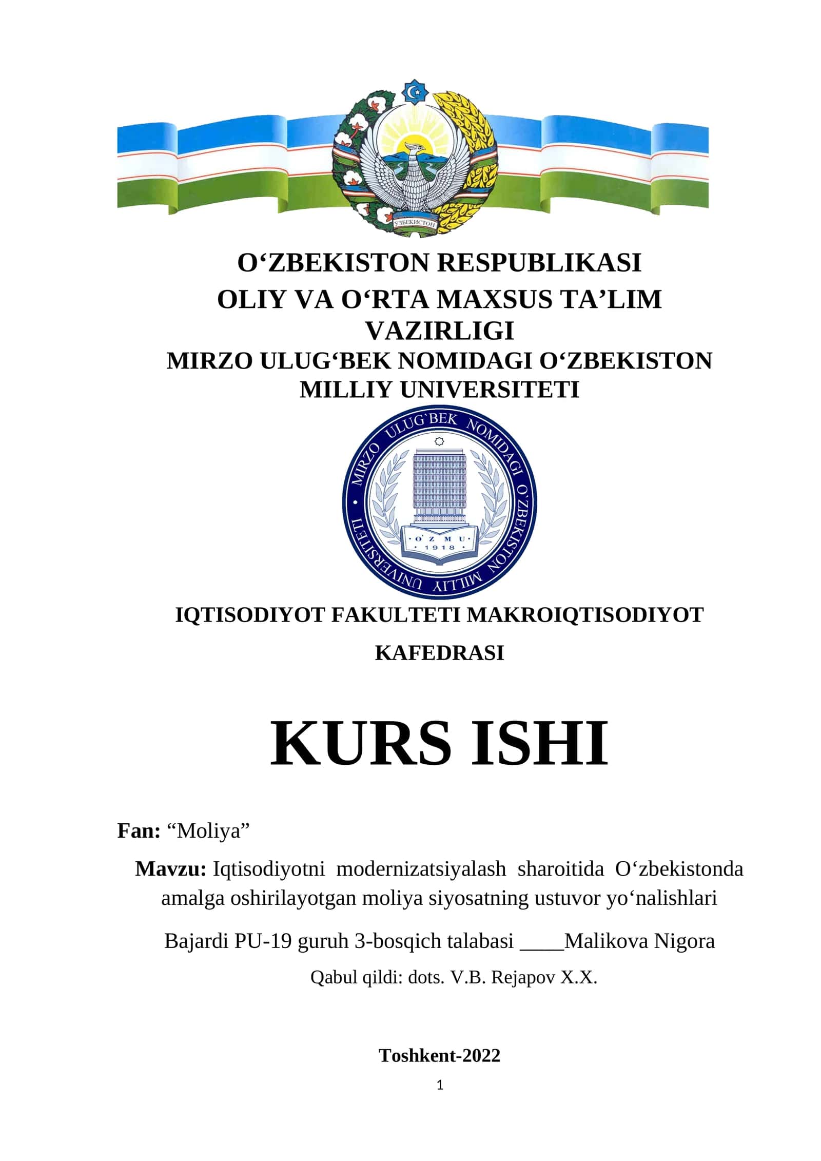 Iqtisodiyotni modernizatsiyalash sharoitida O‘zbekistonda amalga oshirilayotgan moliya siyosatning ustuvor yo‘nalishlari