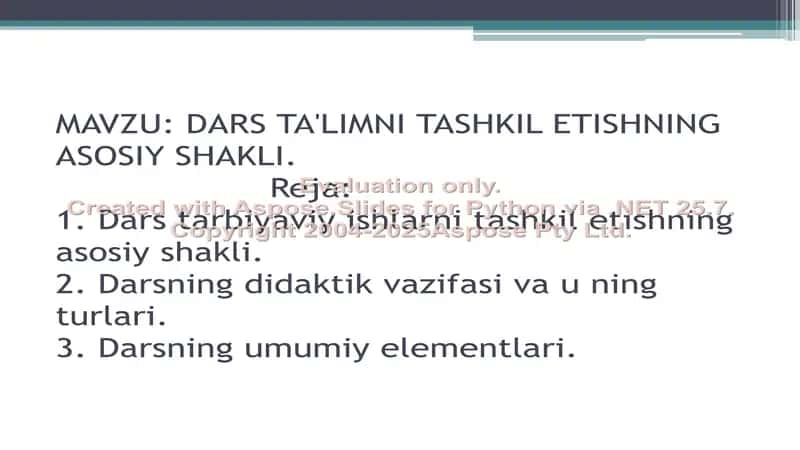 dars taʼlimini tashkil etish