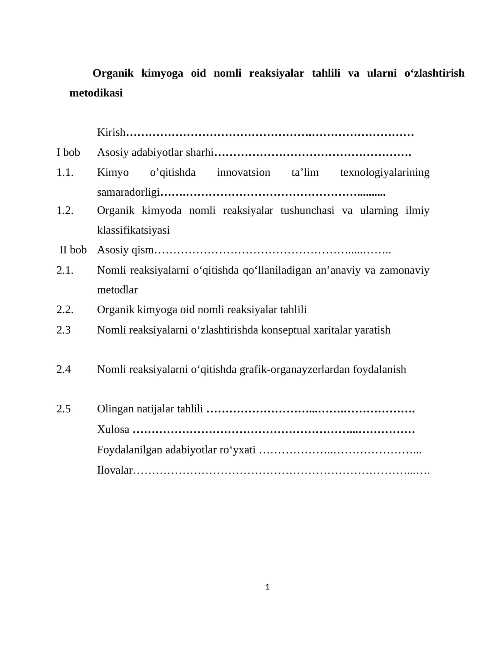 Organik kimyoga oid nomli reaksiyalar tahlili va ularni o‘zlashtirish metodikasi