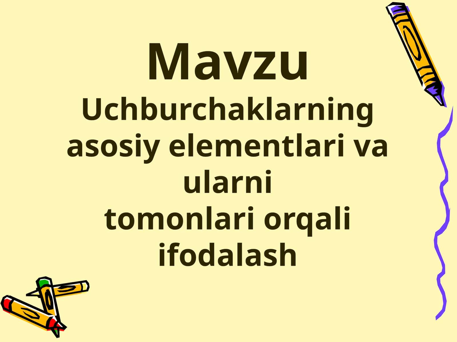 Uchburchaklarning asosiy elementlari va ularni tomonlari orqali ifodalash