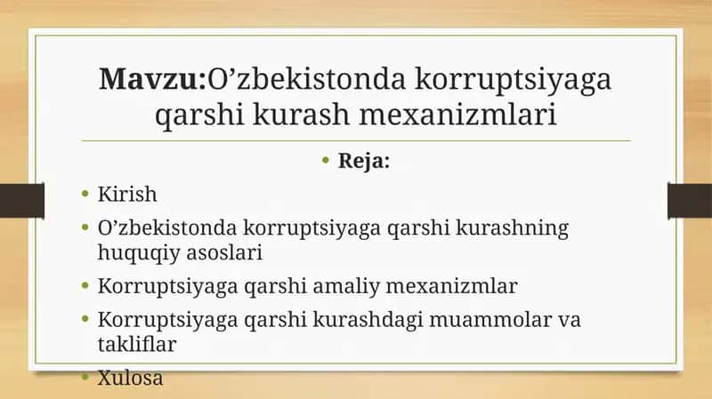 O’zbekistonda korruptsiyaga qarshi kurash mexanizmlari