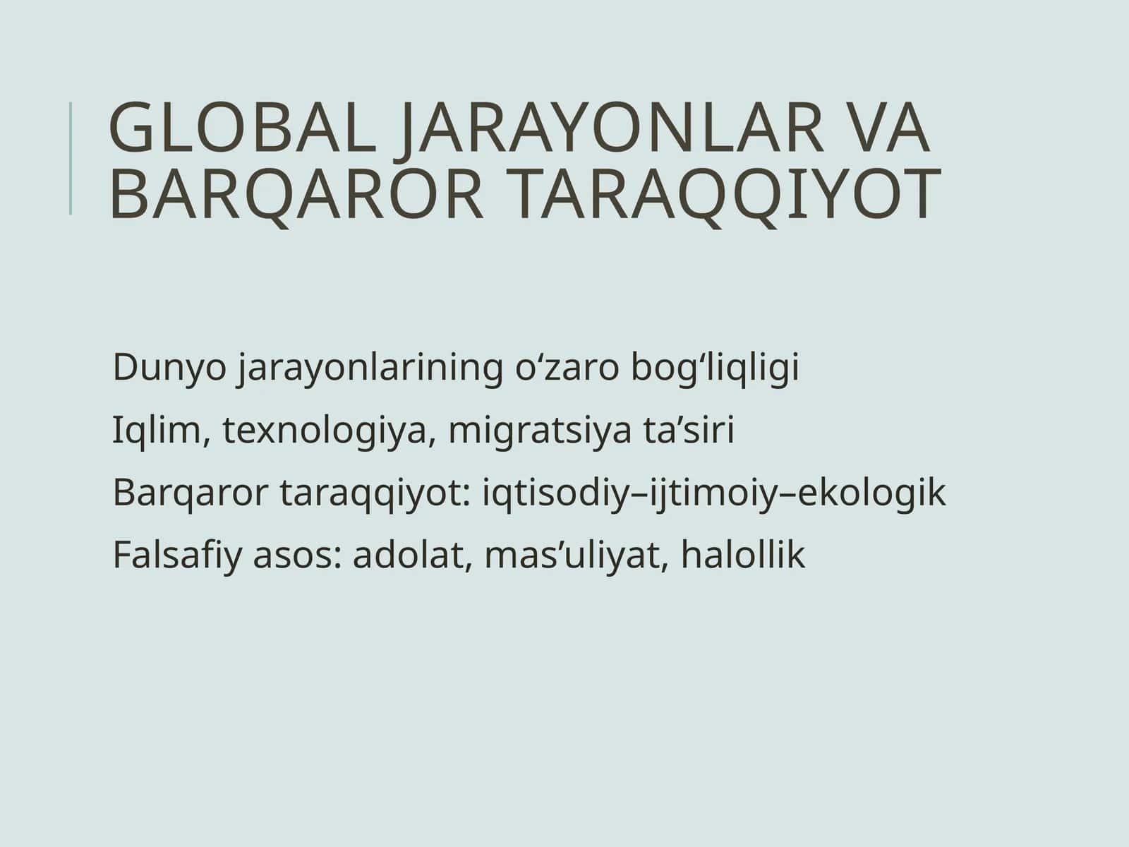 Global jarayonlar va barqaror taraqqiyot