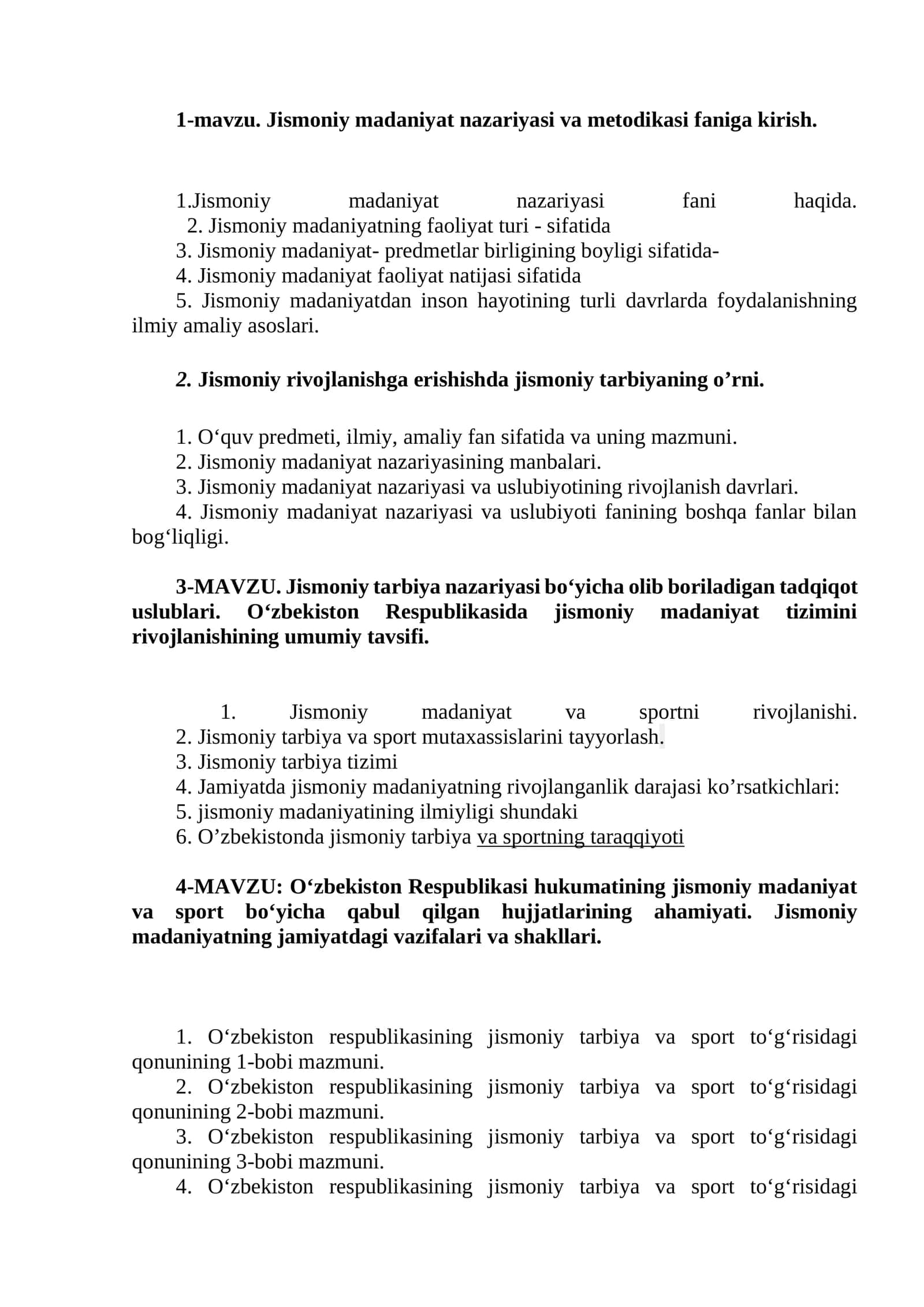 1-mavzu. Jismoniy madaniyat nazariyasi va metodikasi faniga kirish