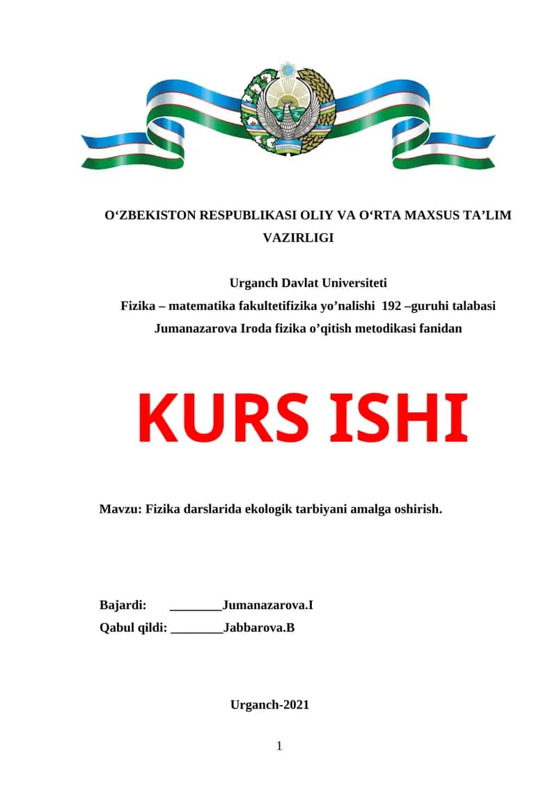 Fizika darslarida ekologik tarbiyani amalga oshirish