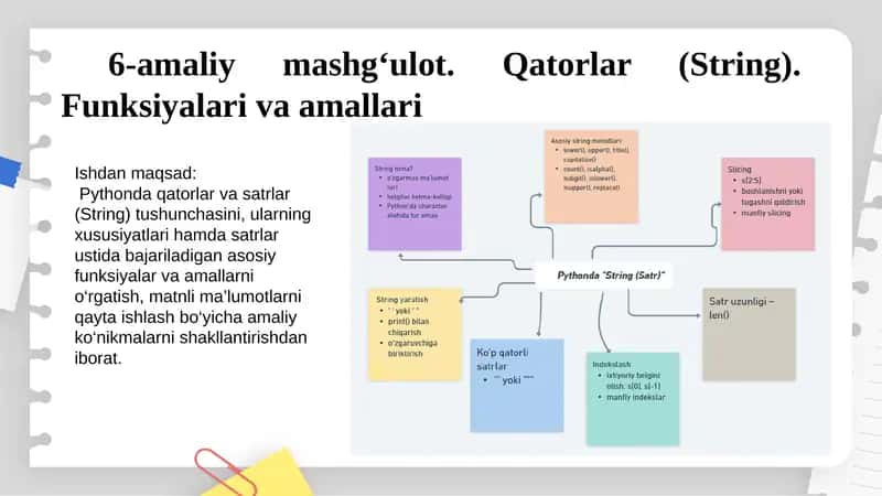 PYTHONDA Qatorlar (String). Funksiyalari va amallari