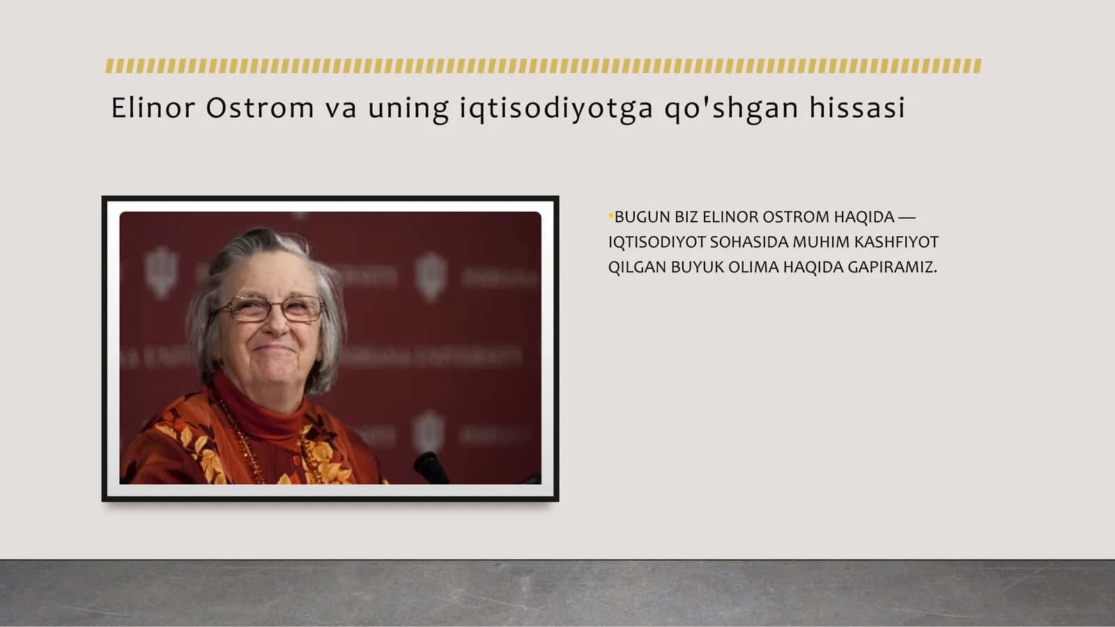 Elinor Ostrom va Umumiy Resurslarni Boshqarish Nazariyasi (A+ Mustaqil ish / Prezentatsiya)