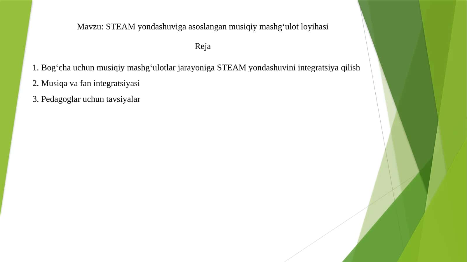 STEAM yondashuviga asoslangan musiqiy mashg‘ulot loyihasi