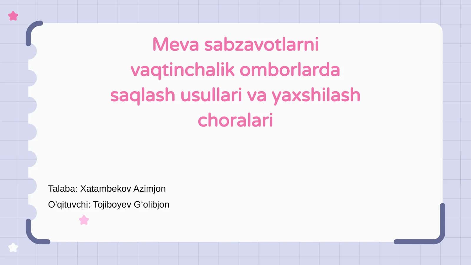 Meva sabzavotlarni vaqtinchalik omborlarda saqlash usullari va yaxshilash choralari