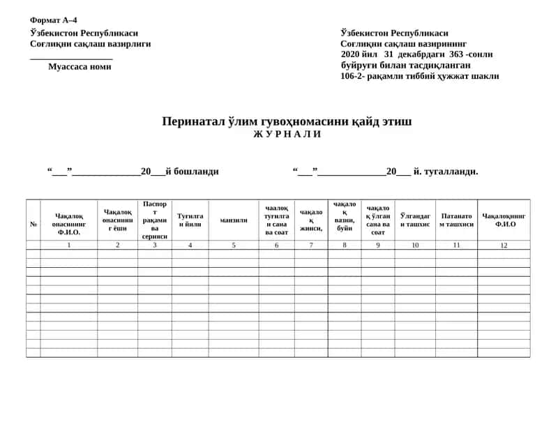 Перинатал ўлим гувоҳномаси