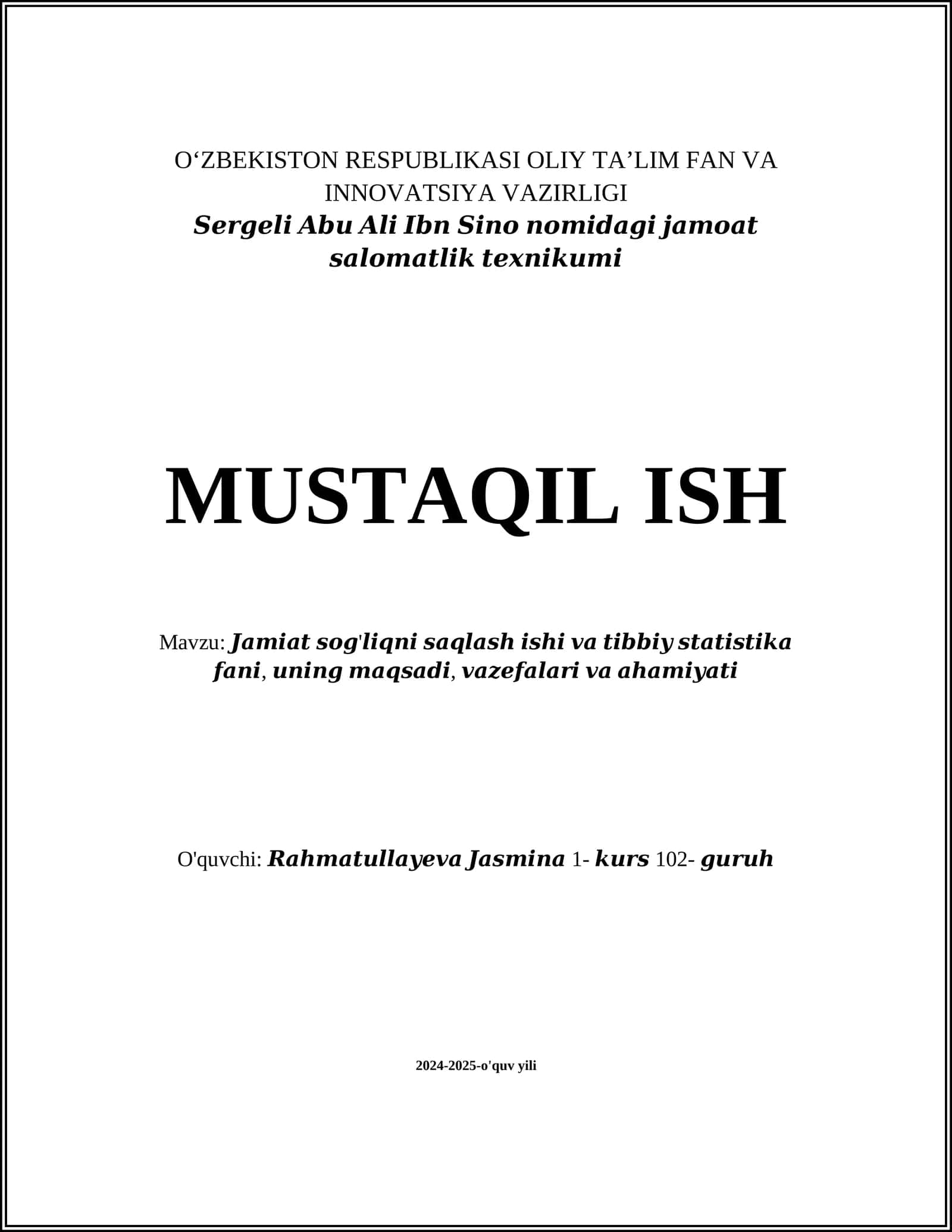Jamiyat sog'liqni saqlash ishi maqsadi