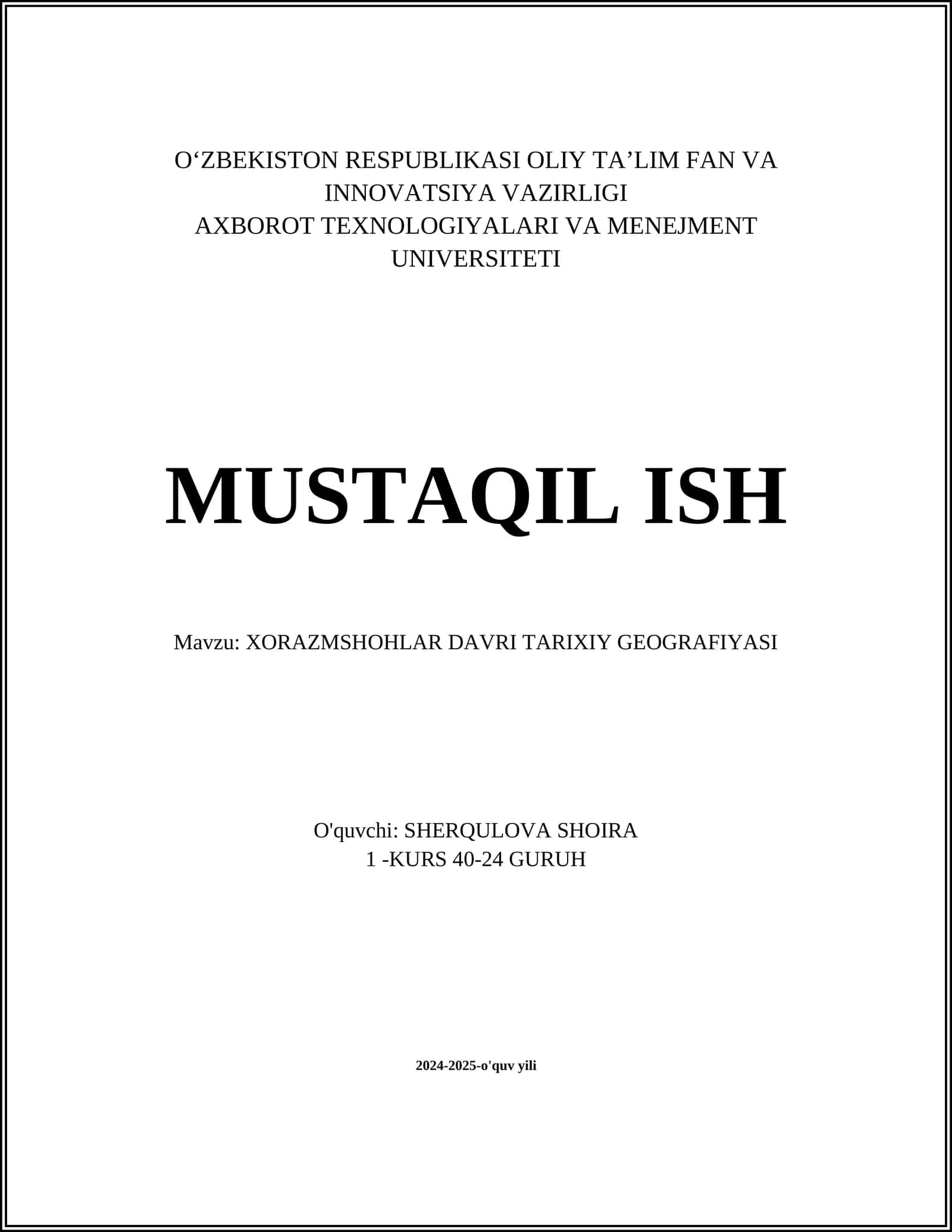 XORAZMSHOHLAR DAVRI TARIXIY GEOGRAFIYASI