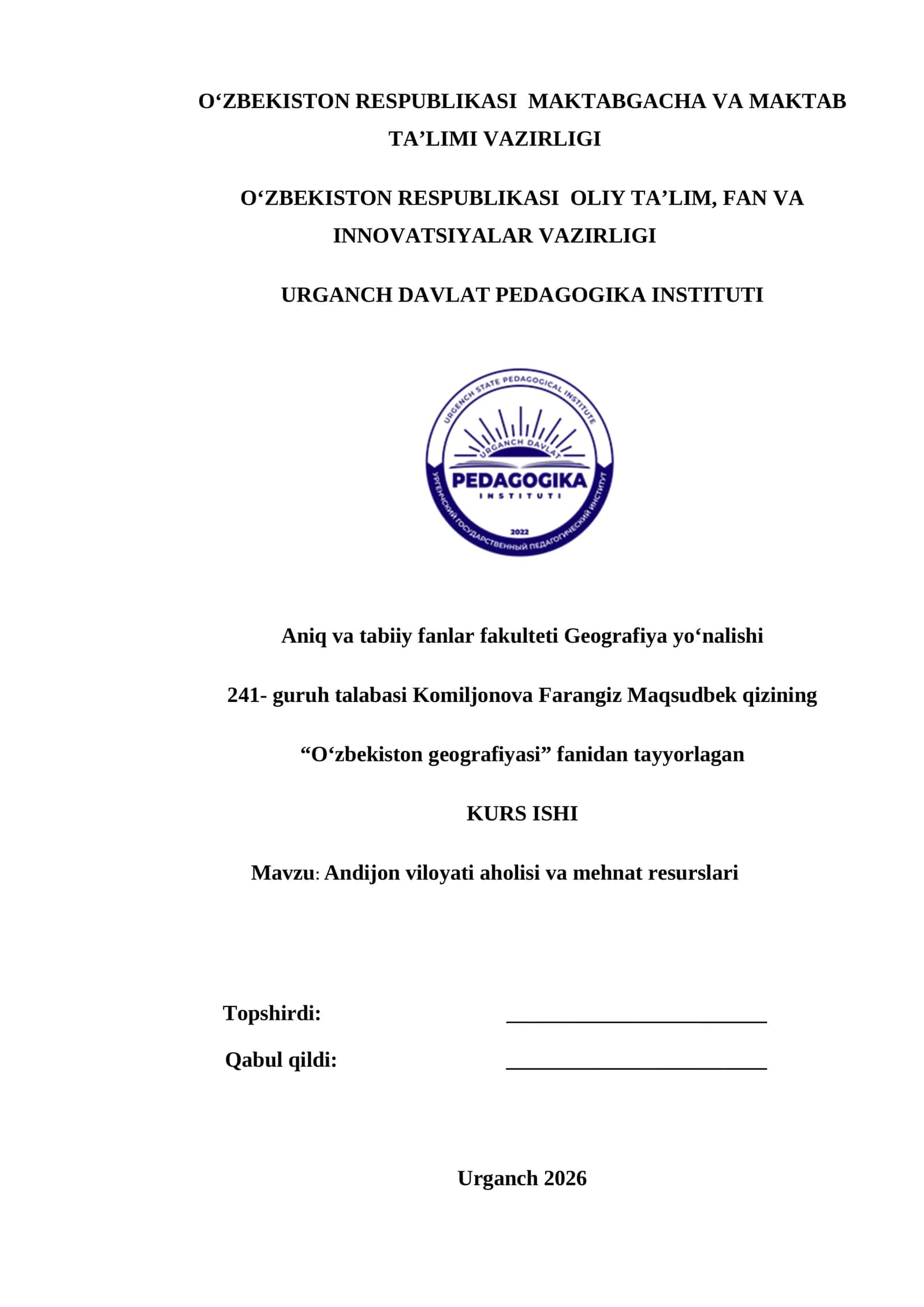 Andijon viloyati aholisi va mehnat resurslari