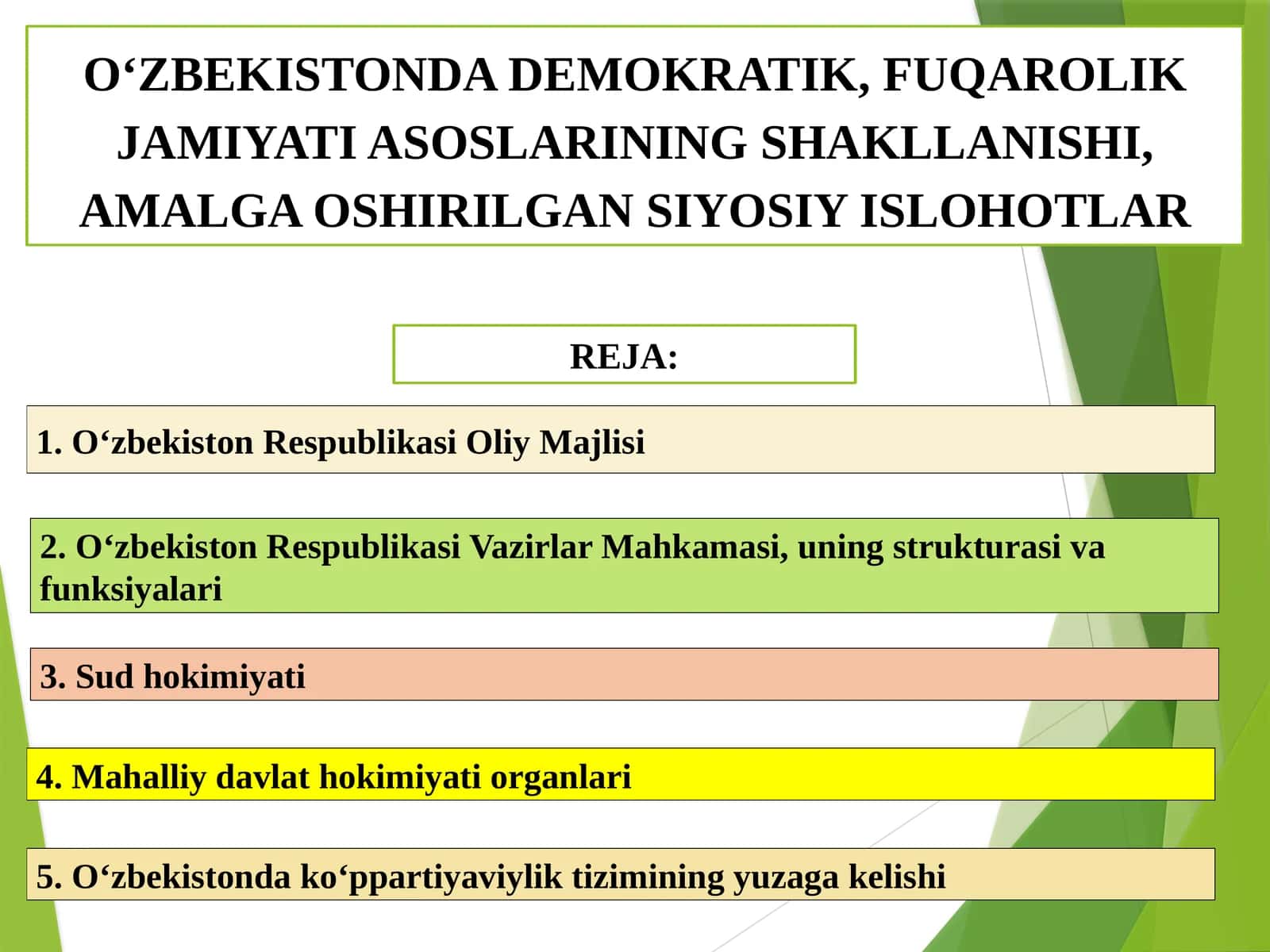 Oʻzbekistonda Demokratik, Fuqarolik Jamiyati Asoslari