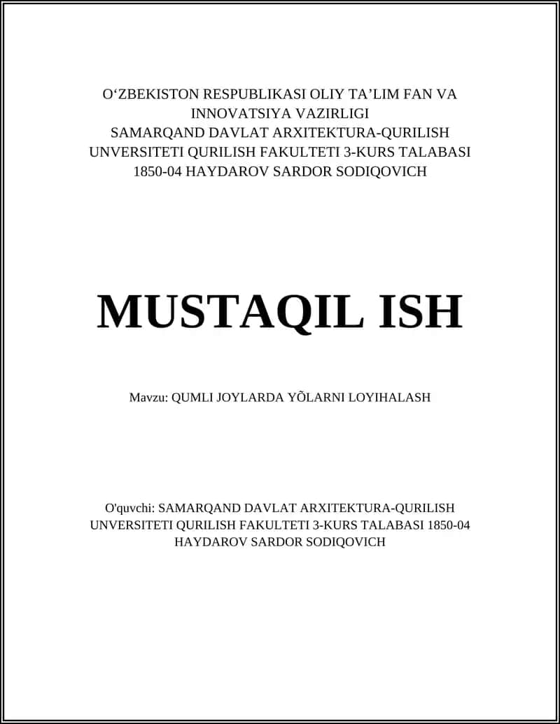 QUMLI JOYLARDA YÕLARNI LOYIHALASH