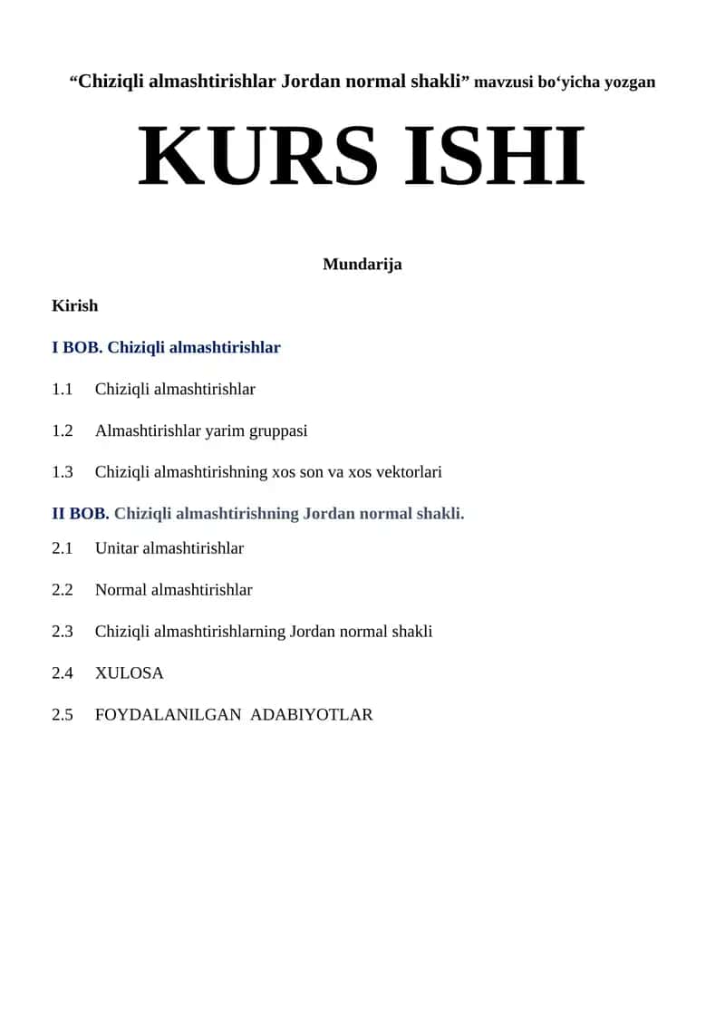 Chiziqli almashtirishlar Jordan normal shakli