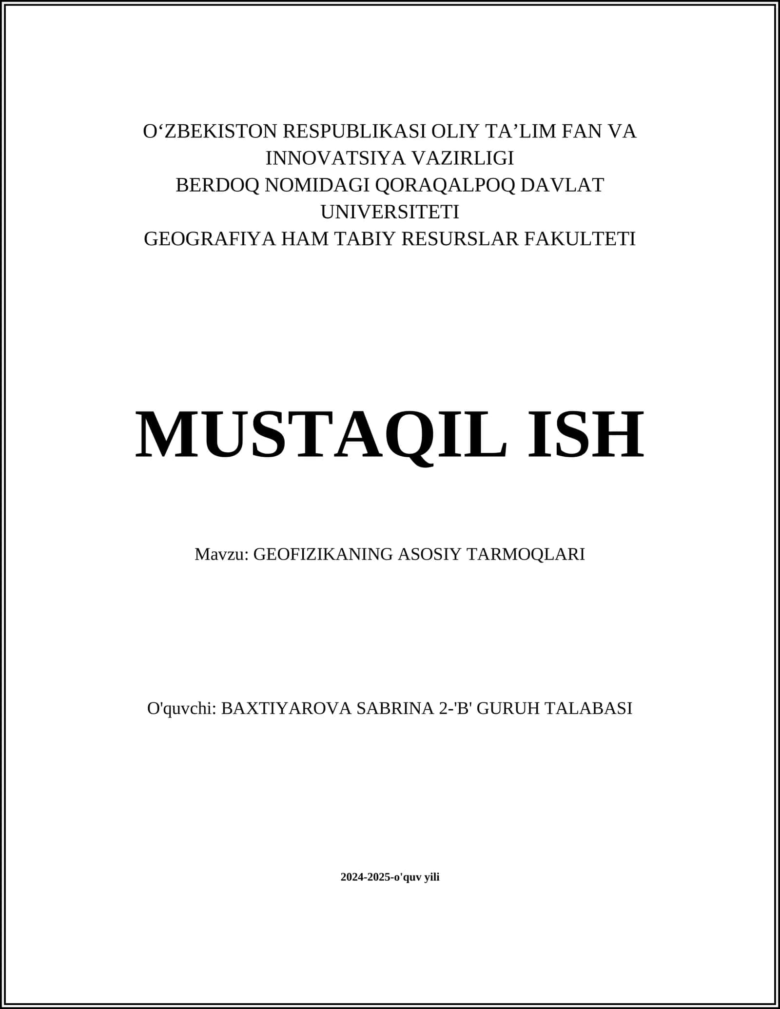 GEOFIZIKANING ASOSIY TARMOQLARI