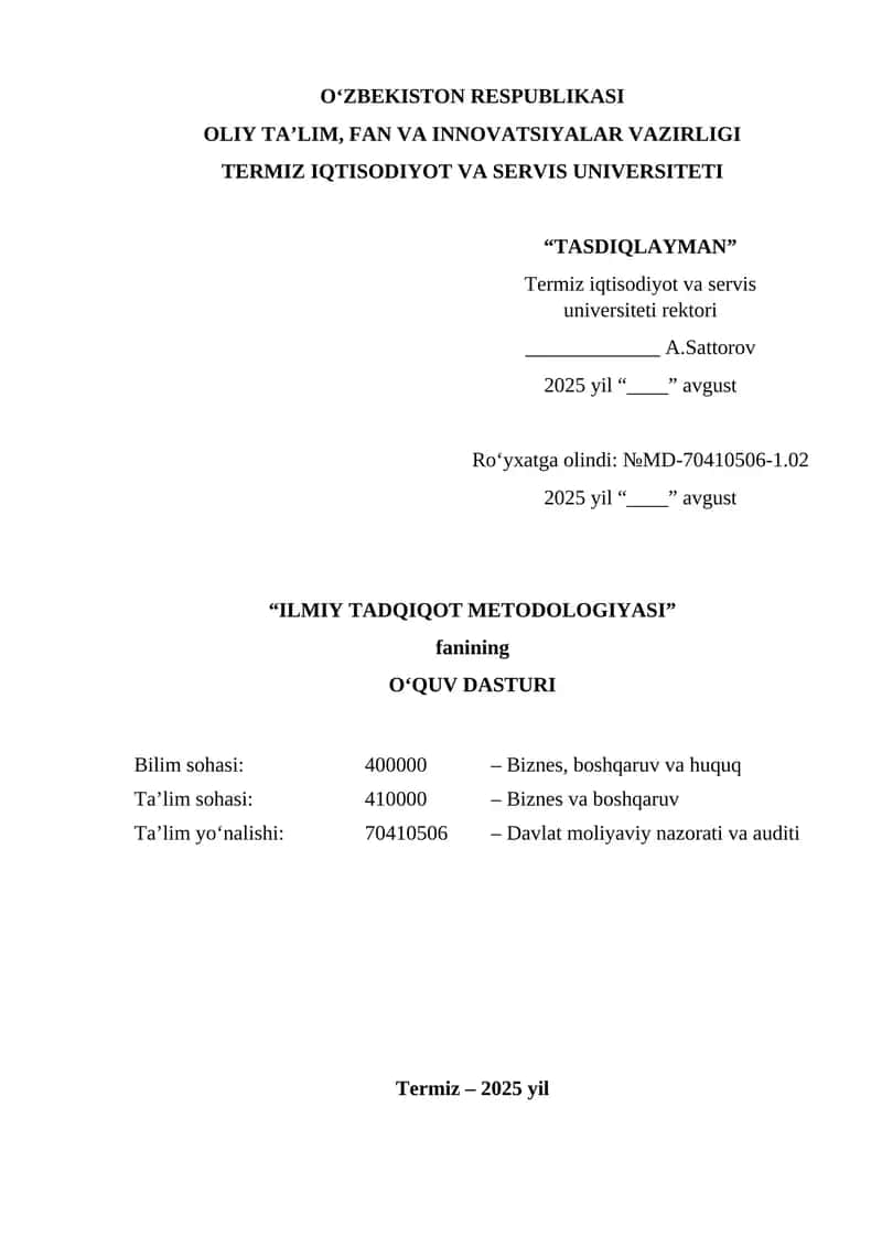 ILMIY TADQIQOT METODOLOGIYASI