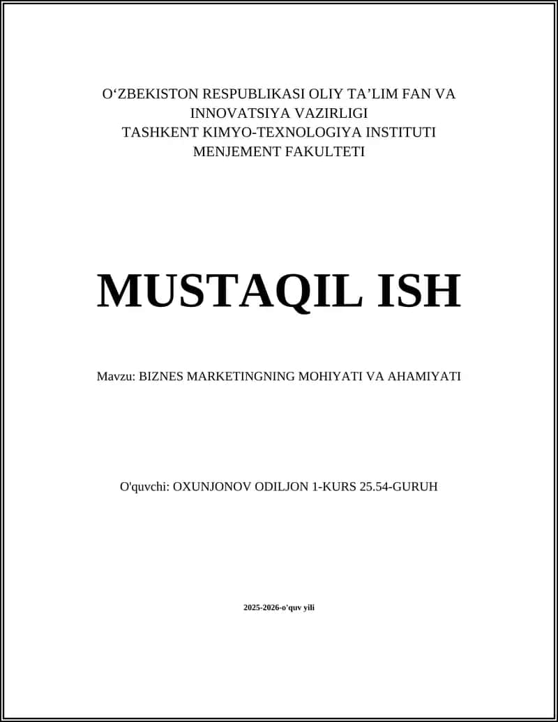BIZNES MARKETINGNING MOHIYATI VA AHAMIYATI