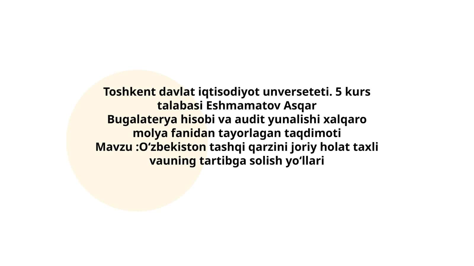 O‘zbekiston tashqi qarzini joriy holat taxli vauning tartibga solish yo‘llari