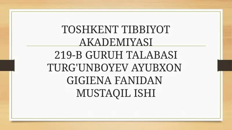 Favqulot davaziyatlarda umumiy amaliyot shifokorifa faoliyatining gigienik jihatlari