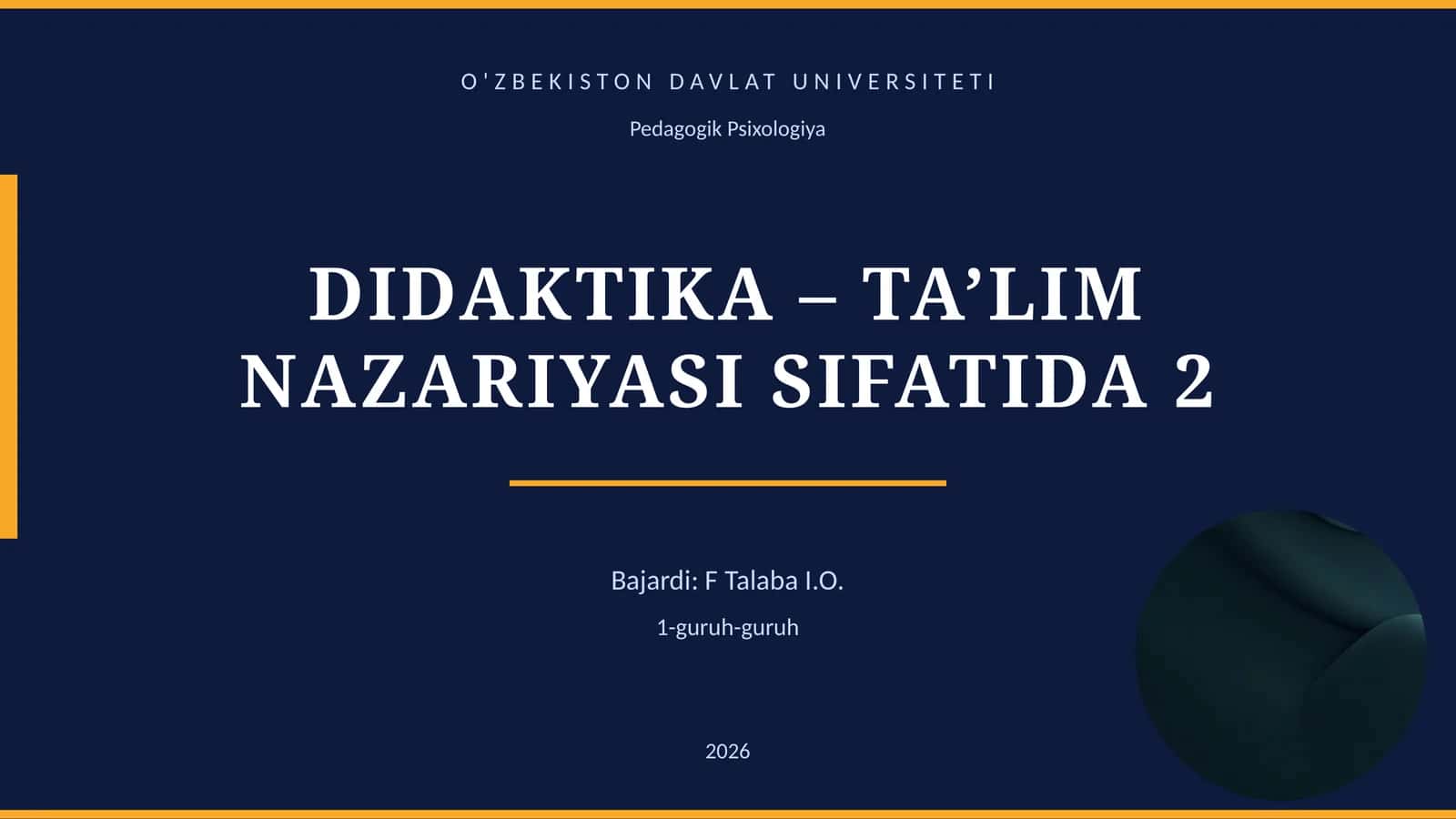 DIDAKTIKA – TA’LIM NAZARIYASI SIFATIDA