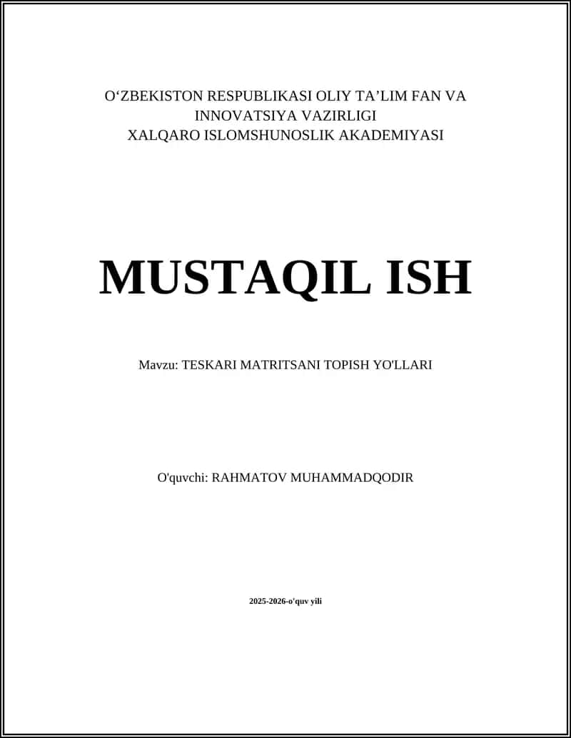 TESKARI MATRITSANI TOPISH YO'LLARI