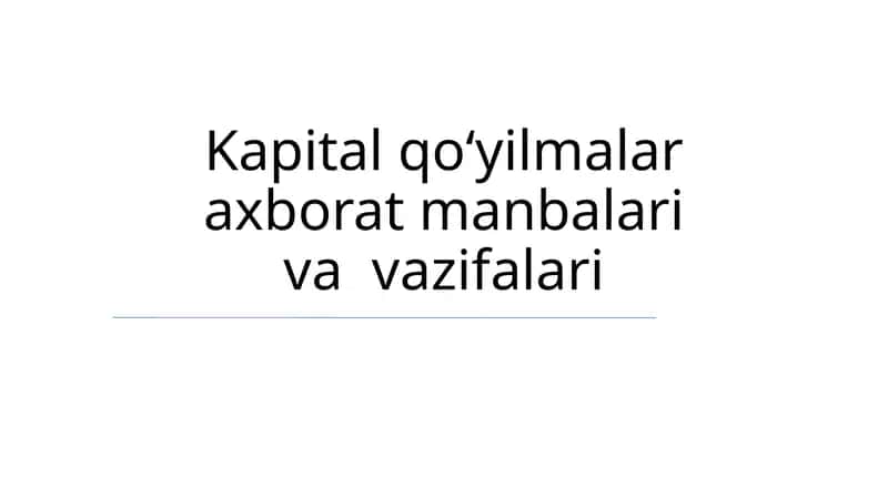 Kapital qo'yilmalar: Mol-mulk (masalan, Manhettendagi ko'chmas mulk, Shenzhendagi zavod)