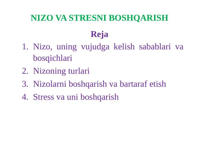 NIZO VA STRESNI BOSHQARISH