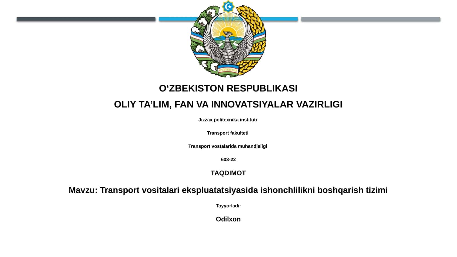 Transport vositalari ekspluatatsiyasida ishonchlilikni boshqarish tizimi