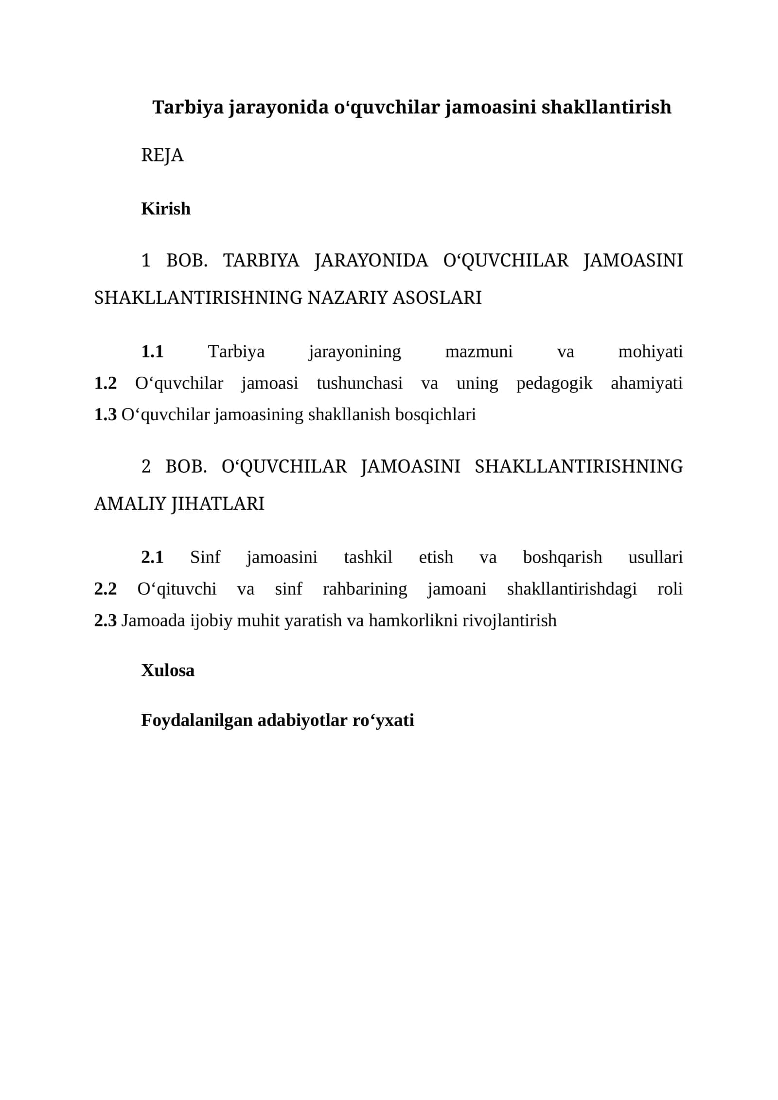 Tarbiya jarayonida oʻquvchilar jamoasini shakllantirish